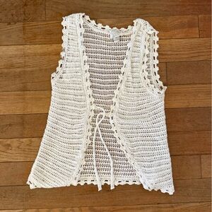 Christopher & Banks Cream Crochet Vest
